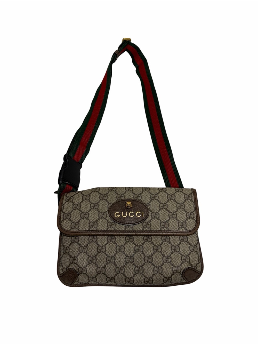 Gucci Beige/Brown GG Canvas Messenger Bag with Red and Green Web Strap